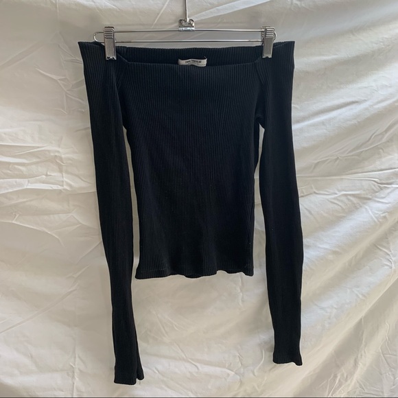 Black Ribbed Off the Shoulder Zara Long Sleeve - Picture 5 of 7